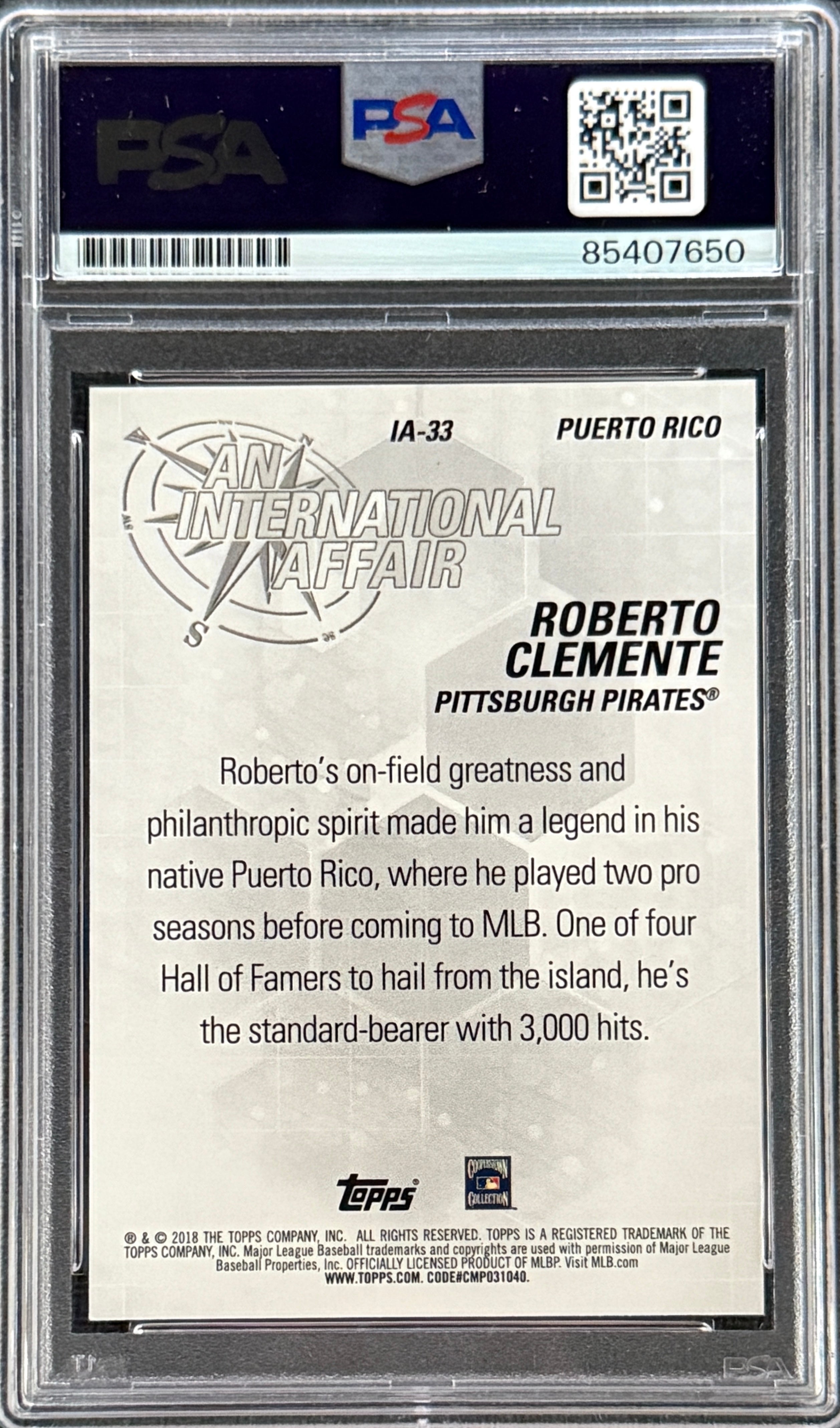Roberto Clemente Jr. Signed Roberto Clemente 2018 Topps "An International Affair" Card