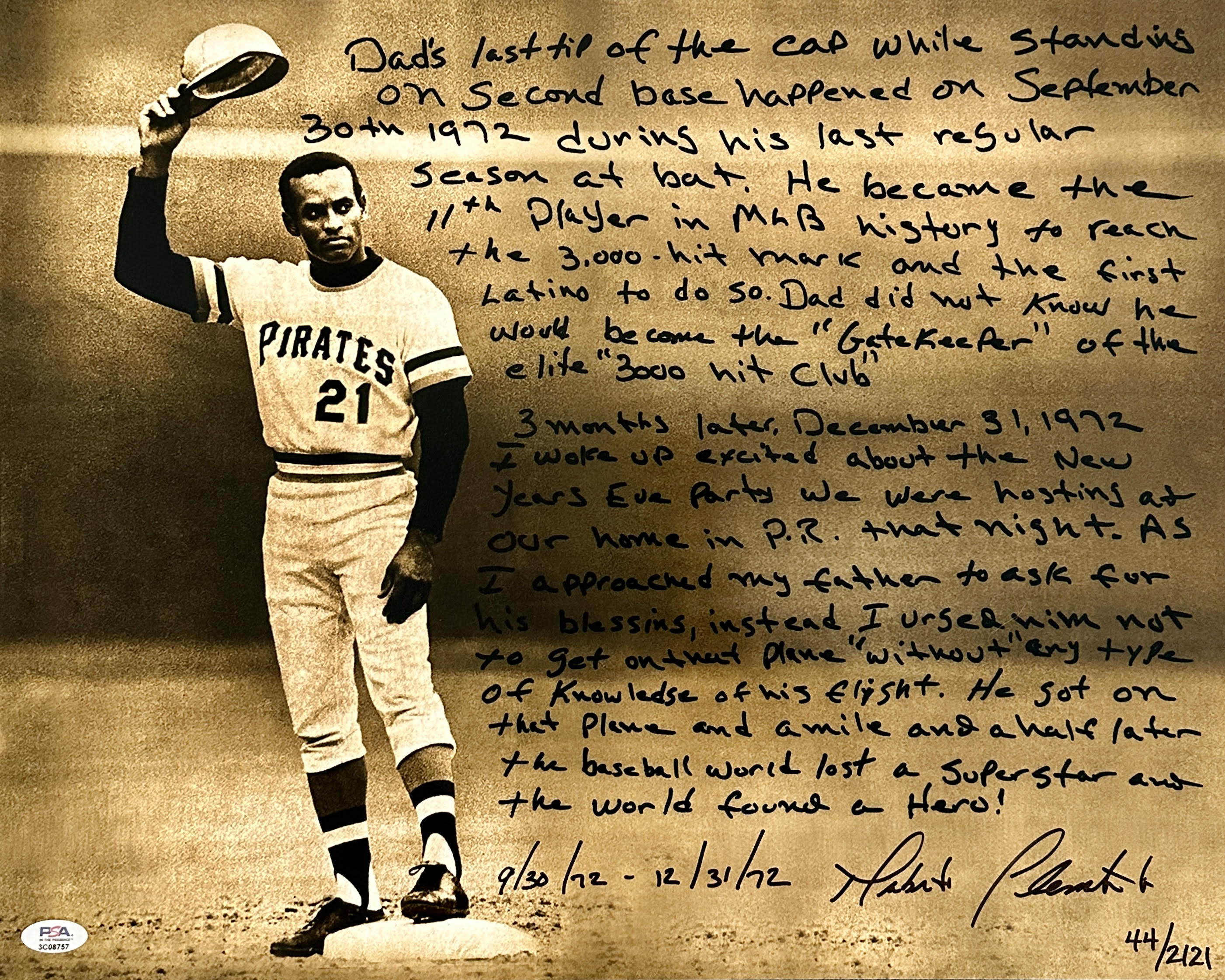 Roberto Clemente Jr. Signed Limited Edition 16x20 'Story Photo'