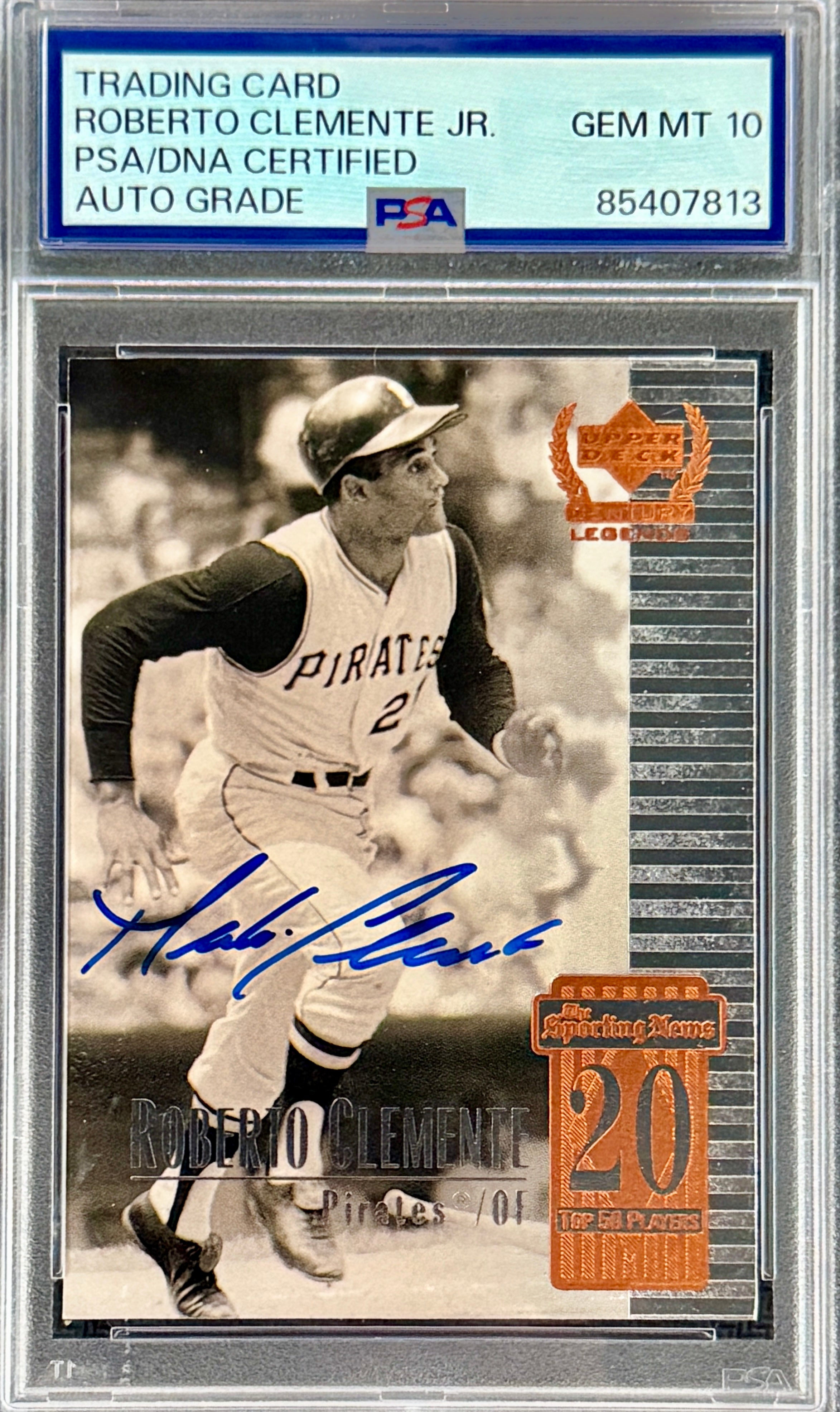 Roberto Clemente Jr. Signed Roberto Clemente 1999 Upper Deck "The Sporting News" Card