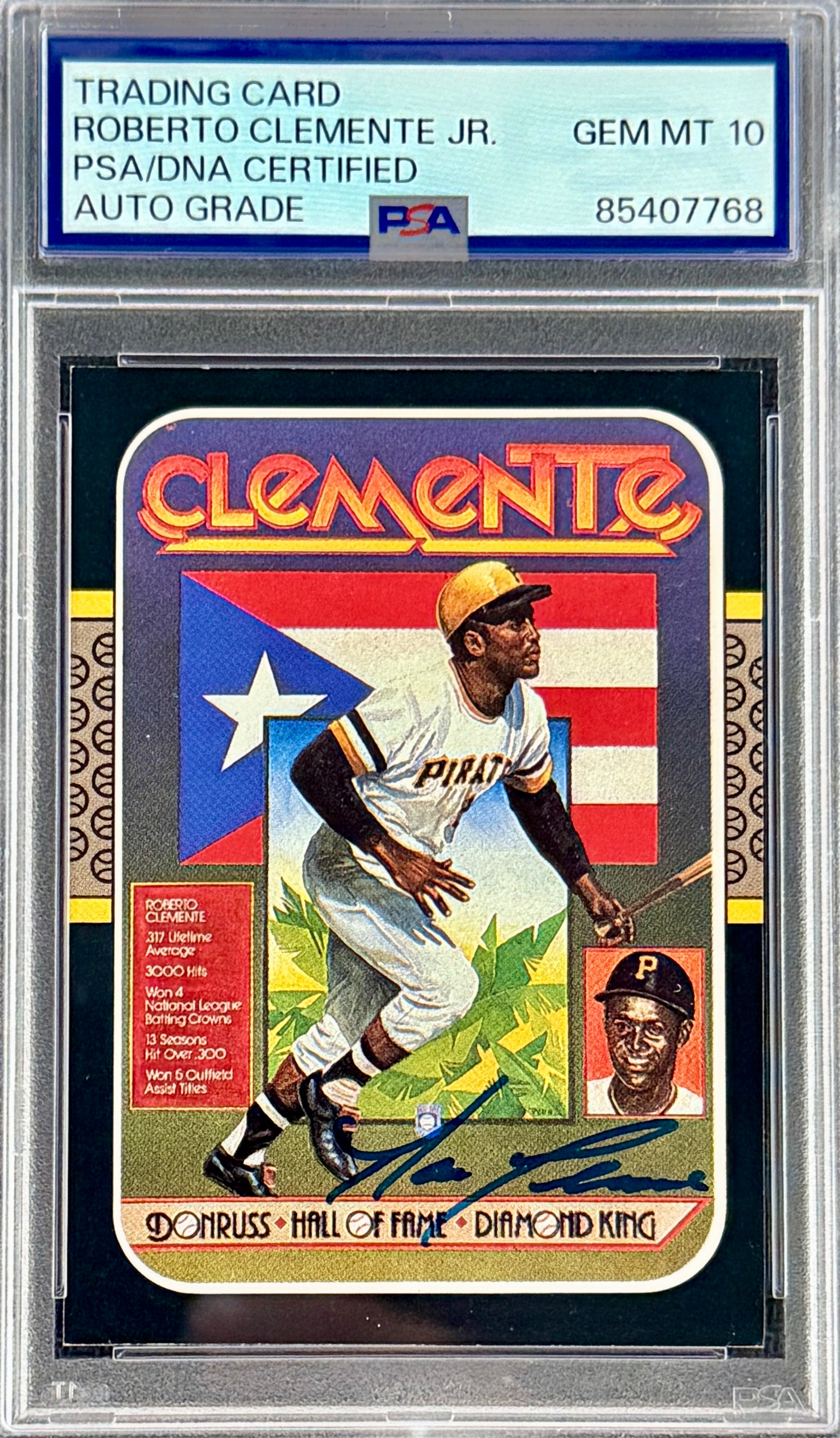 Roberto Clemente Jr. Signed Roberto Clemente 1987 Leaf "Diamond Kings" Card