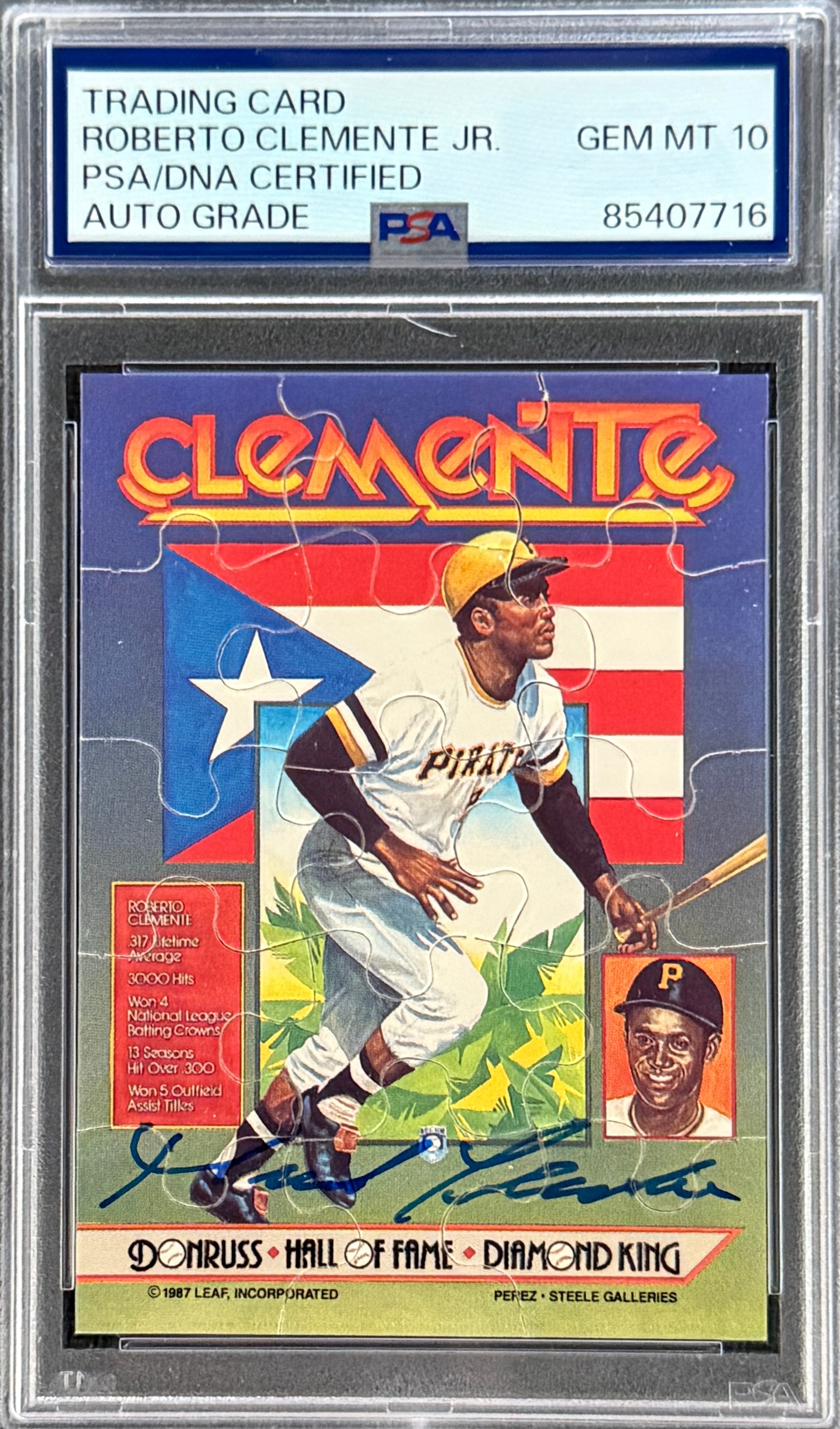 Roberto Clemente Jr. Signed Roberto Clemente 1987 Leaf "Diamond Kings" Puzzle Card