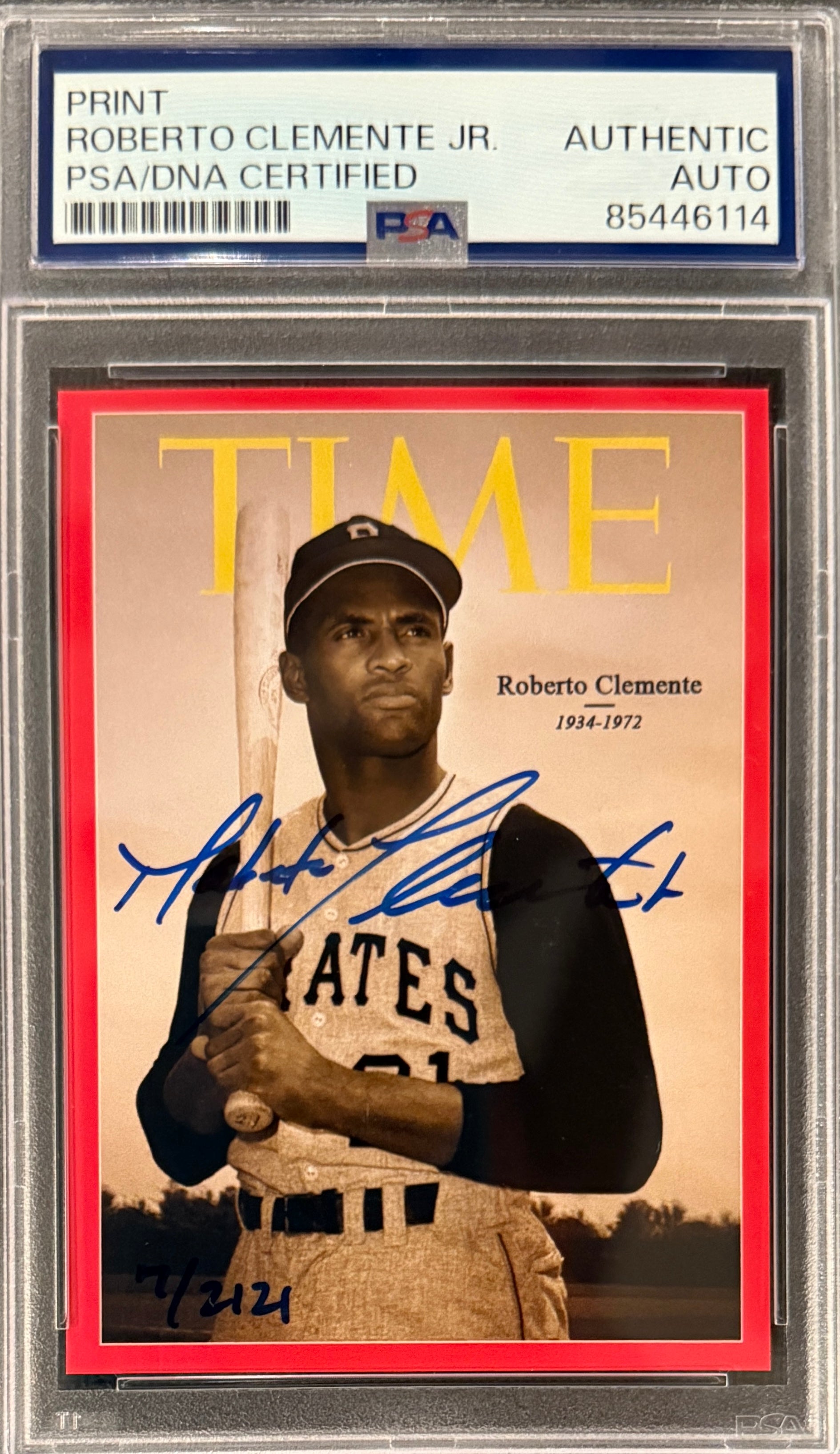 Roberto Clemente Jr. Signed Roberto Clemente 1972 TIME Magazine Tribute Cover Card Limited Edition /2121