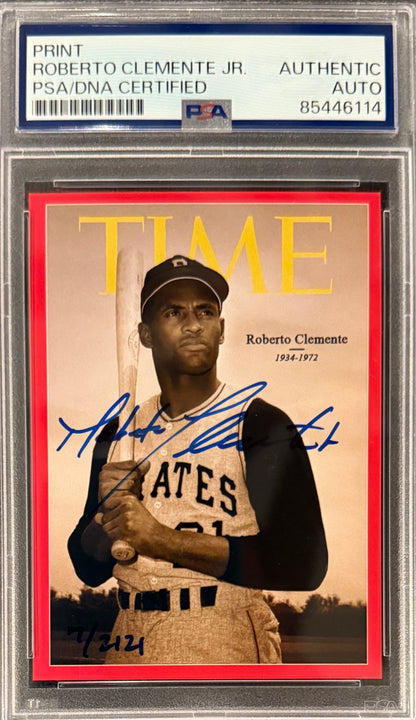Roberto Clemente Jr. Signed Roberto Clemente 1972 TIME Magazine Tribute Cover Card Limited Edition /2121