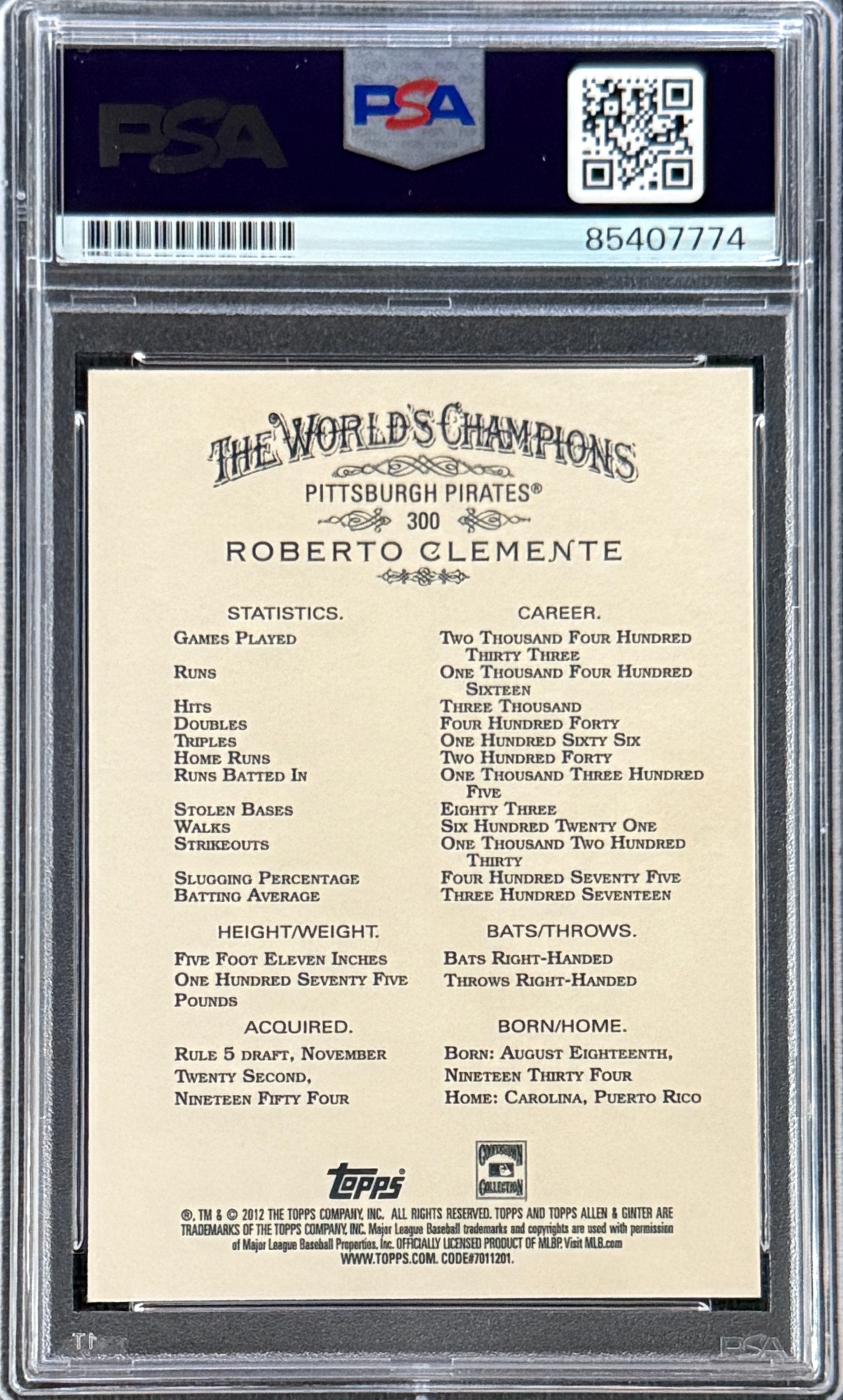 Roberto Clemente Jr. Signed Roberto Clemente 2012 Topps "Allen & Ginter" Card
