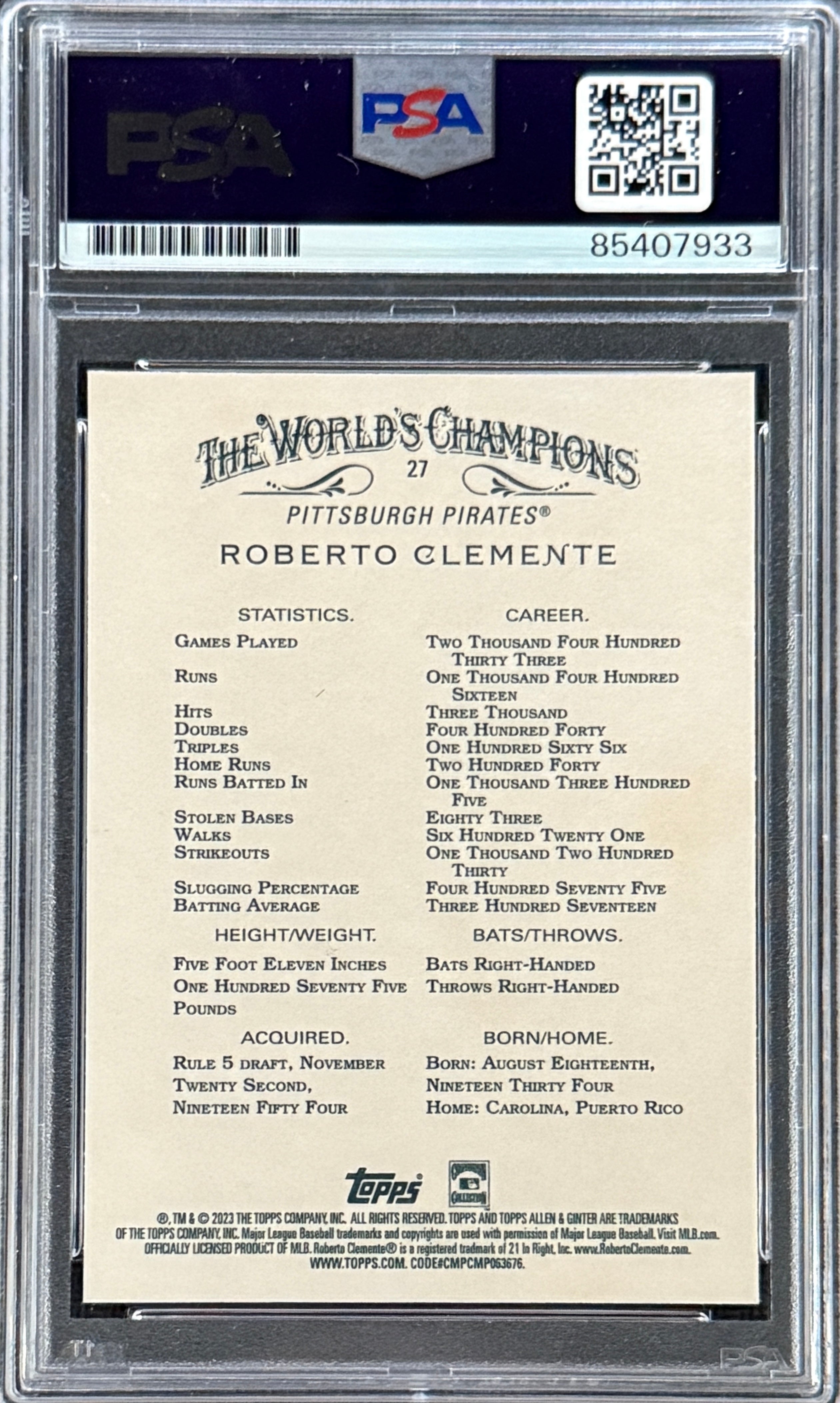 Roberto Clemente Jr. Signed Roberto Clemente 2023 Topps "Allen & Ginter" Card