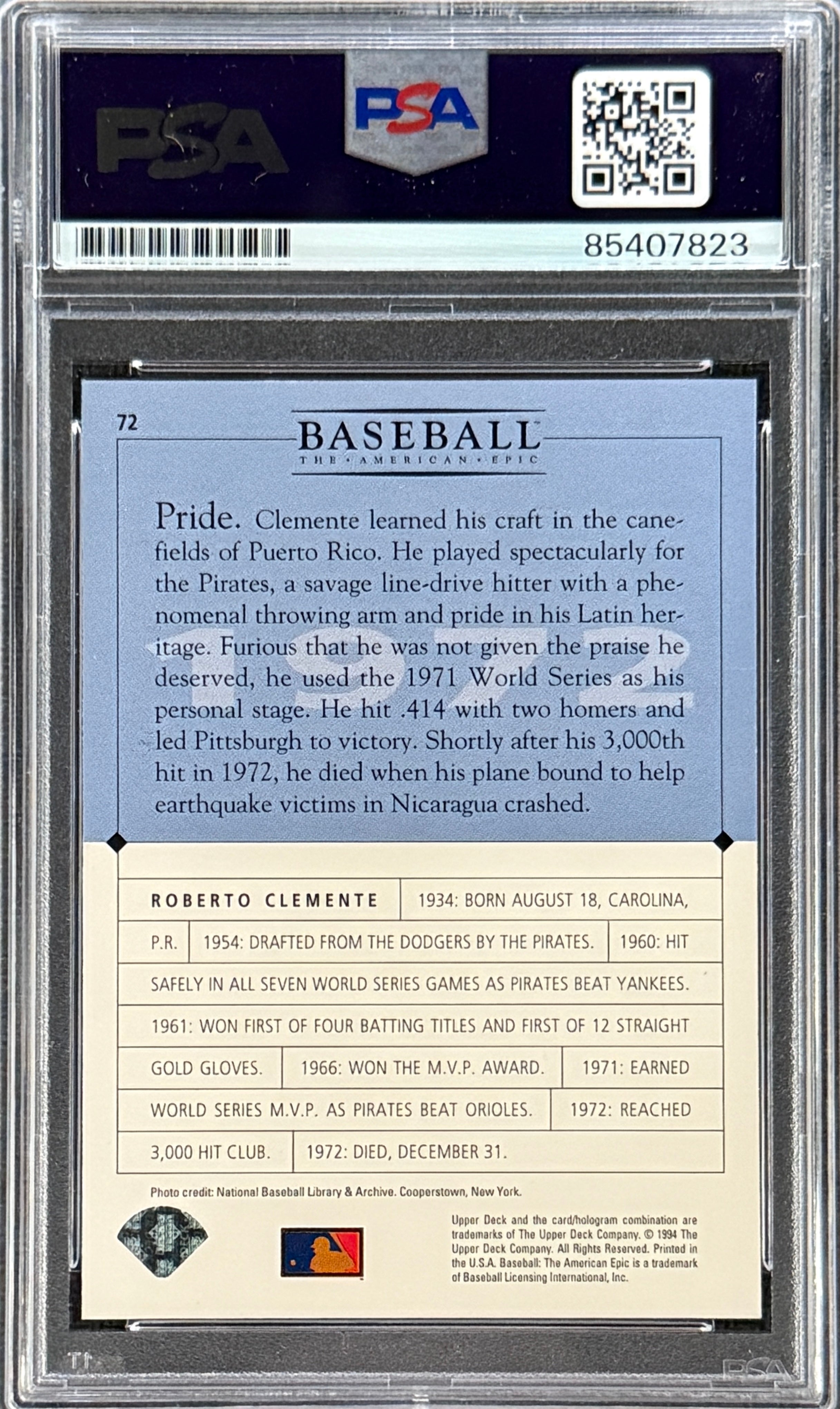 Roberto Clemente Jr. Signed Roberto Clemente 1994 Upper Deck "1972 Tribute" Card