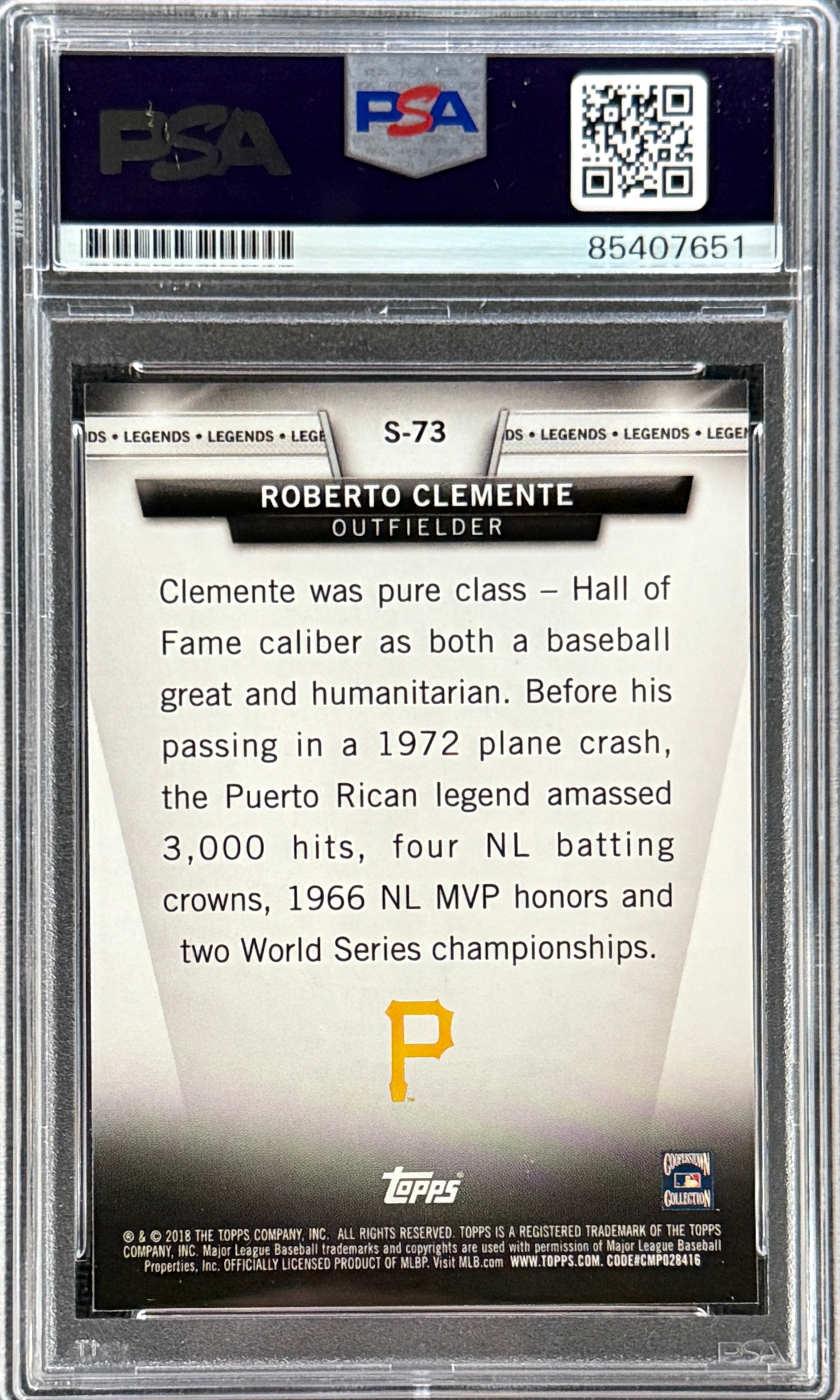 Roberto Clemente Jr. Signed Roberto Clemente 2018 Topps "Legends" Card