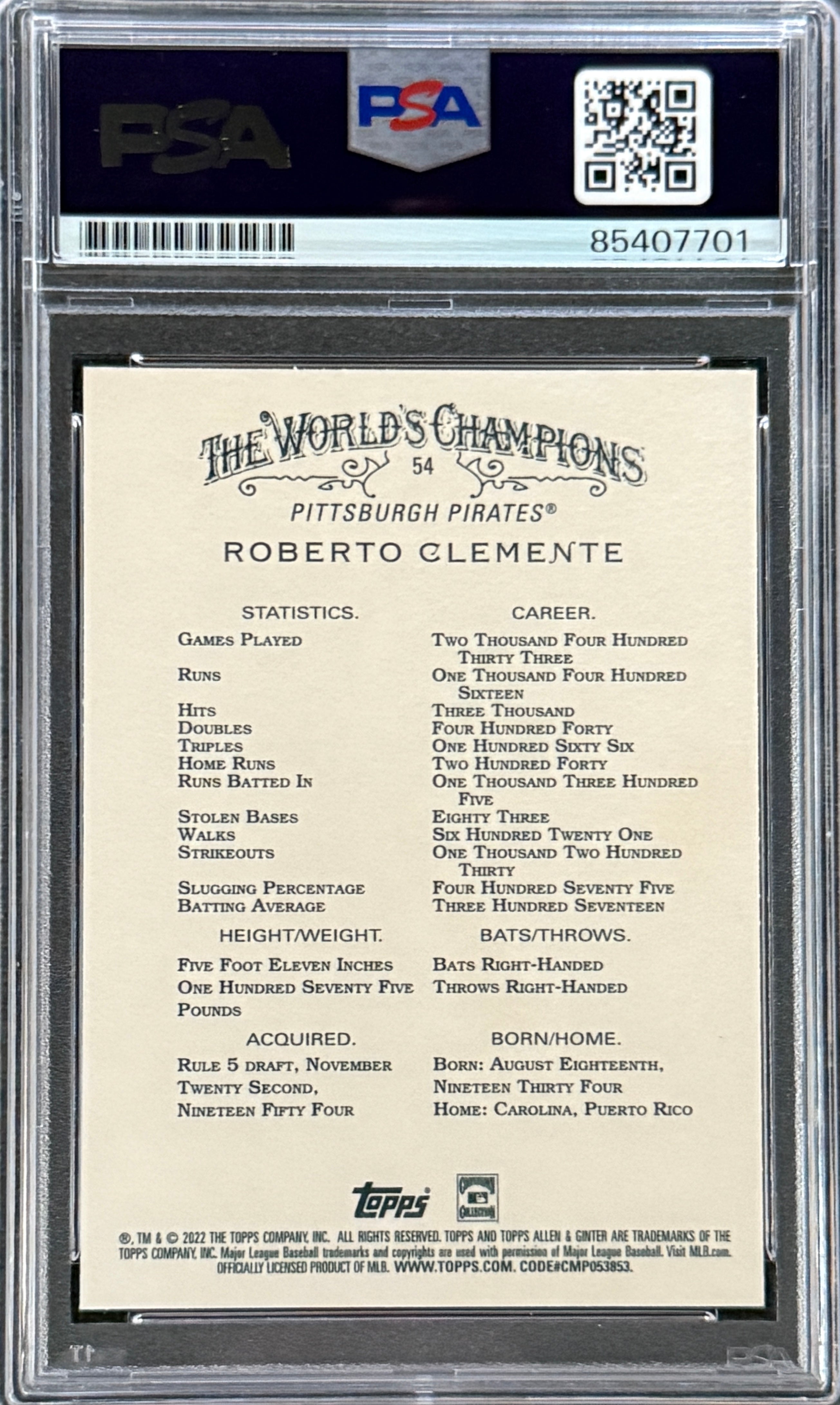 Roberto Clemente Jr. Signed Roberto Clemente 2022 Topps "Allen & Ginter" Card