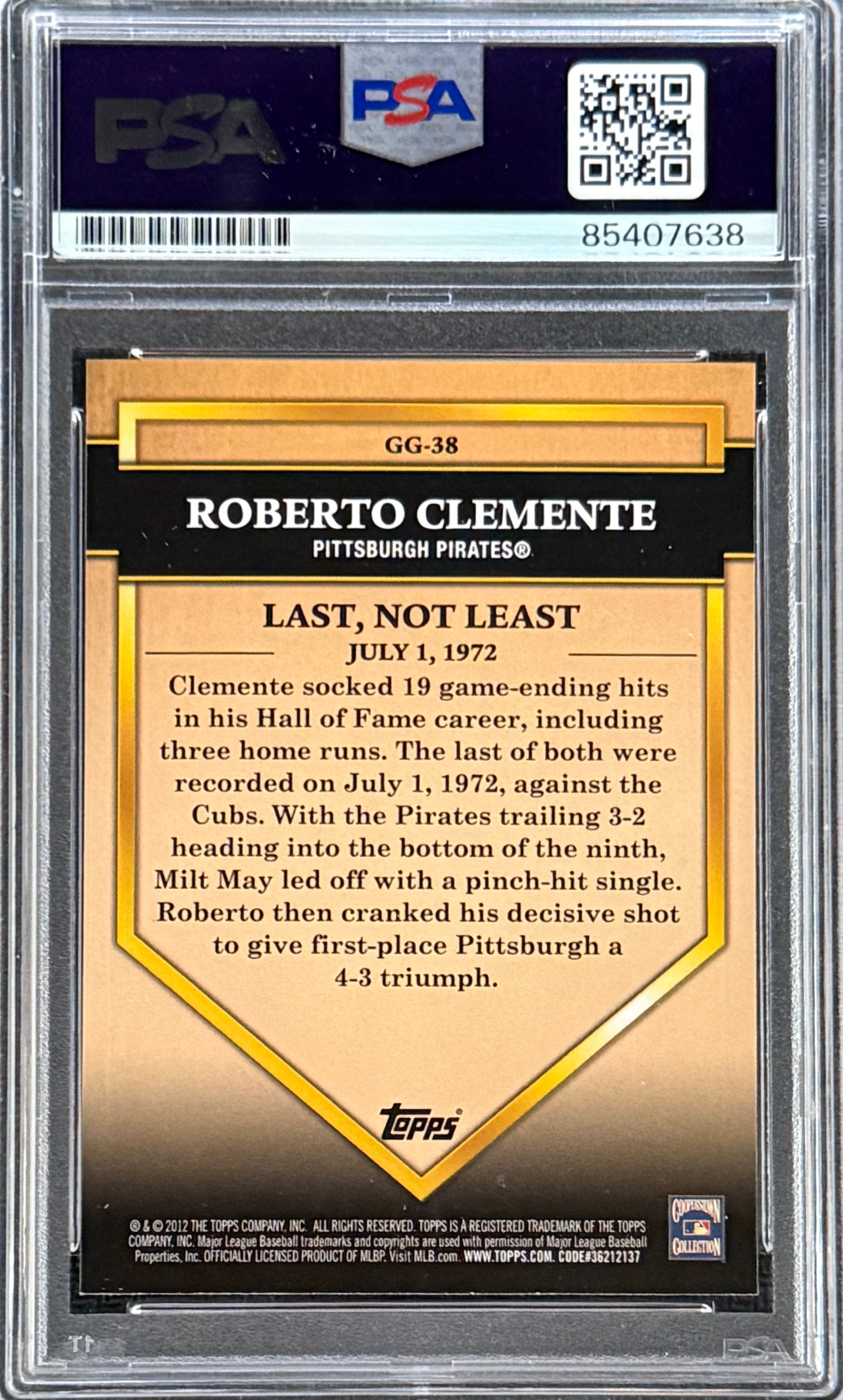 Roberto Clemente Jr. Signed Roberto Clemente 2012 Topps "Sweet Spot" Card