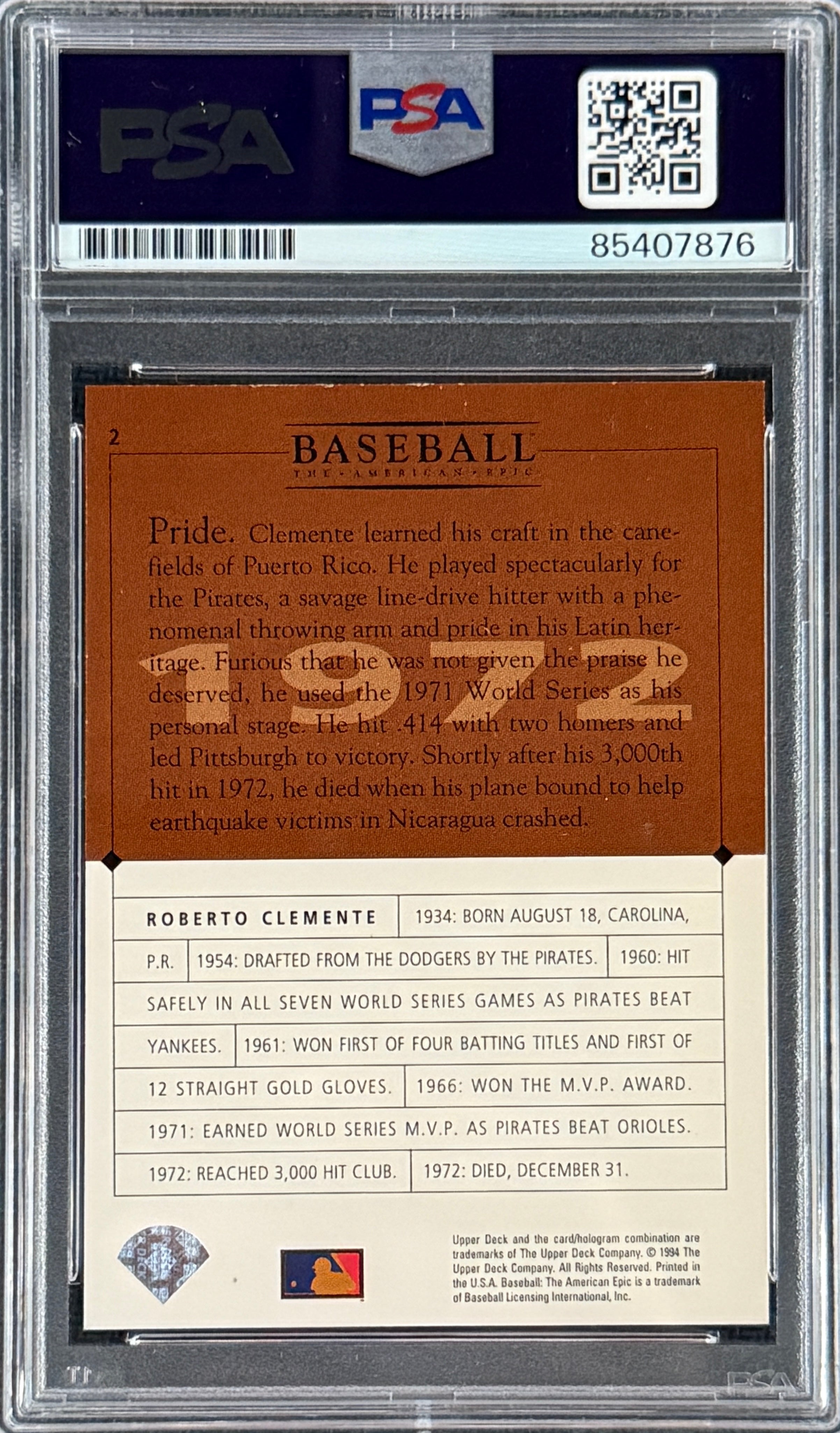 Roberto Clemente Jr. Signed Roberto Clemente 1994 Topps "1972 Tribute" Limited Edition /50 Card